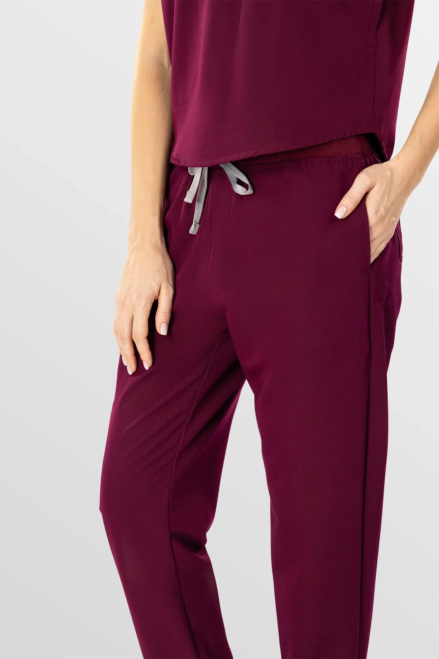 Burgundy Red Eipnare Women's Soft Stretch V-Neck Scrub Top & Tapered Pants Set - Stretch Medical Scrubs for Women