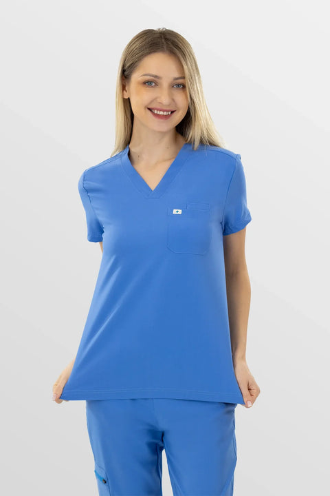 Eadflie Women's Classic V-Neck Workwear Top 01-w - Ceil Blue