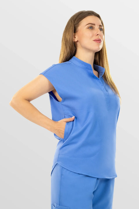 Eadflie Women's Sleeveless Henley Workwear Top 08 - Ceil Blue