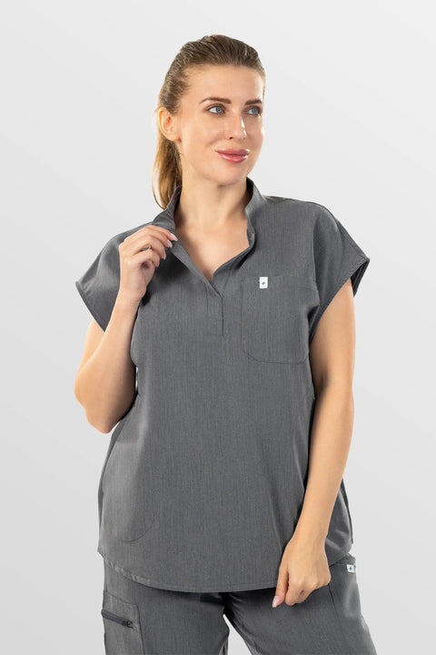 Eadflie Women's Sleeveless Henley Workwear Top 08 - Charcoal Grey