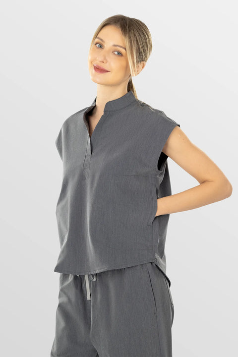 Eadflie Women's Sleeveless Mandarin Collar Workwear Top 02 - Charcoal Grey