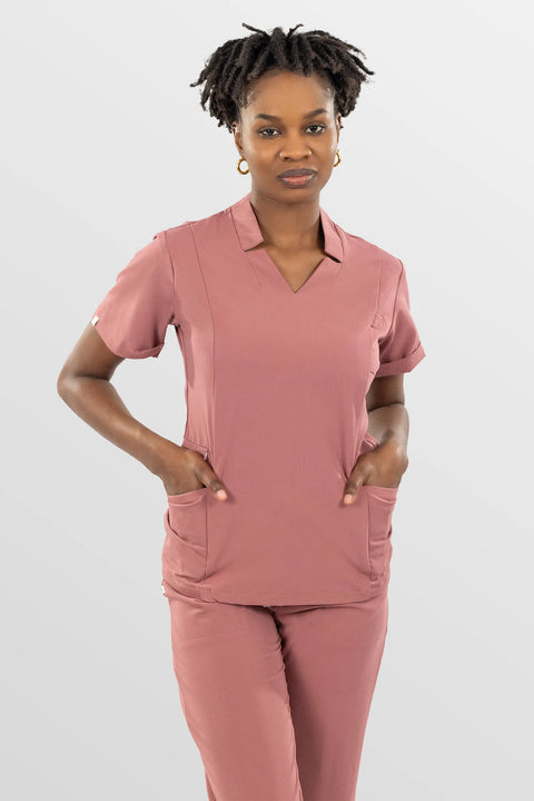Eadflie Women's Split V-Neck Workwear Top 07 - Flesh Pink