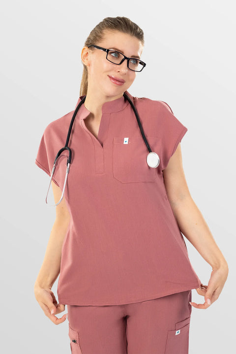 Eadflie Women's Sleeveless Henley Workwear Top 08 - Flesh Pink