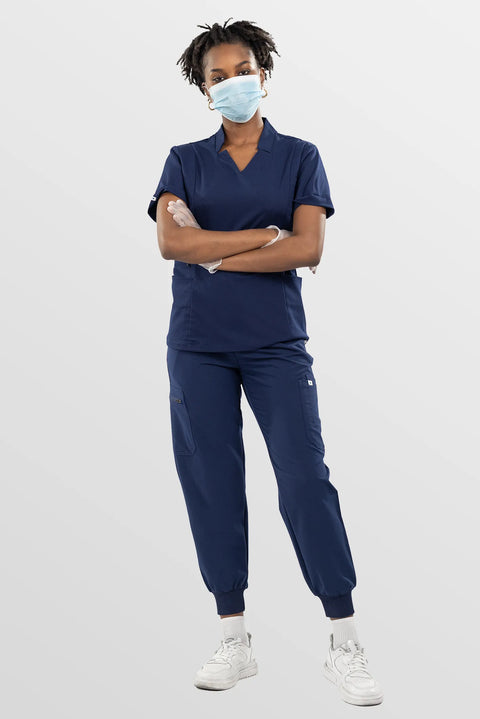 Eadflie Women's Split V-Neck Cargo Jogger Workwear Set 10 - Navy Blue