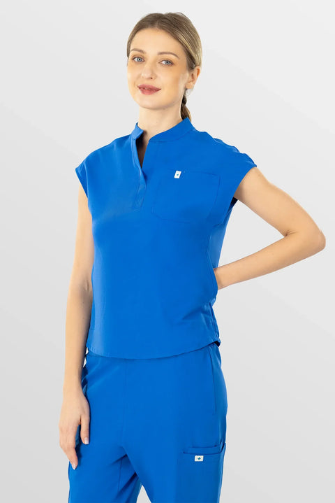 Eadflie Women's Sleeveless Henley Workwear Top 08 - Royal Blue