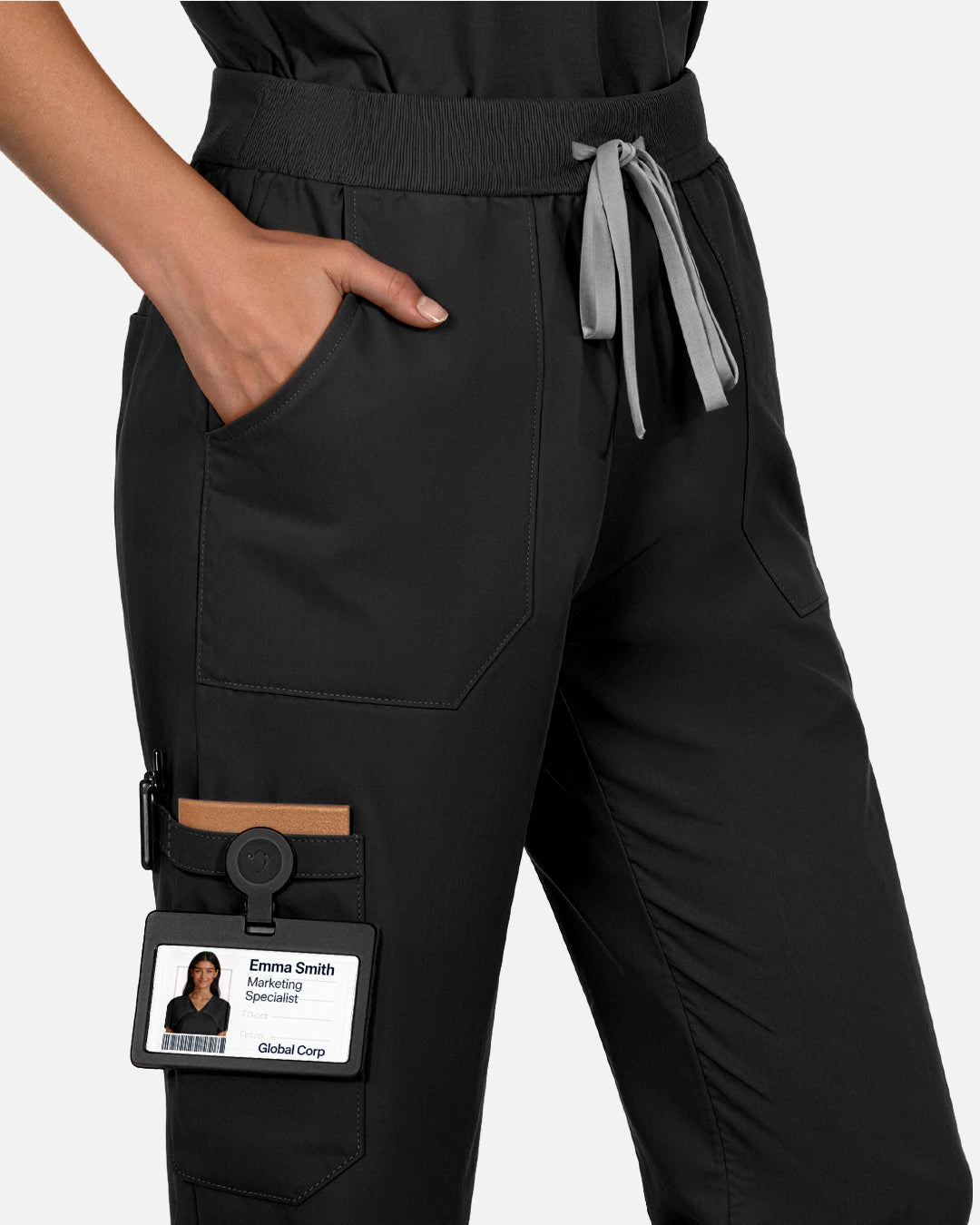 Black – Eadflie Women's Woven Straight-Leg Uniform Pants – Structured Tailored Bottoms – product image 05