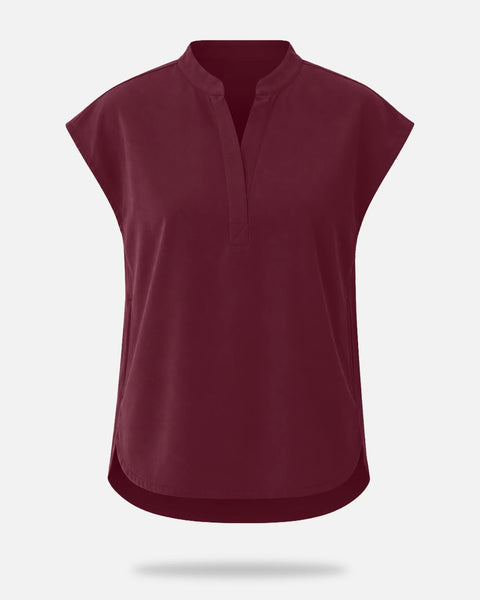 Burgundy Red – Eadflie Women's Sleeveless Mandarin Collar Uniform Top – product image 01