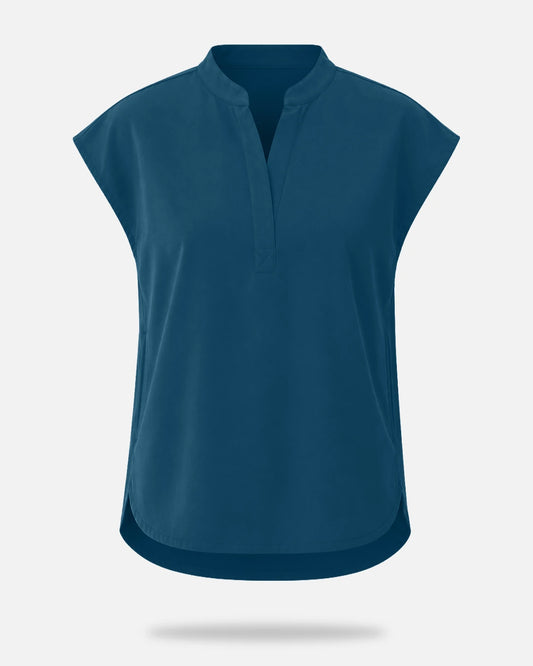 Caribbean Blue – Eadflie Women's Sleeveless Mandarin Collar Uniform Top – product image 25