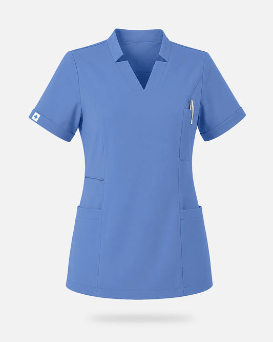 Ceil Blue – Eadflie Women's Split V-Neck Uniform Top – product image 67
