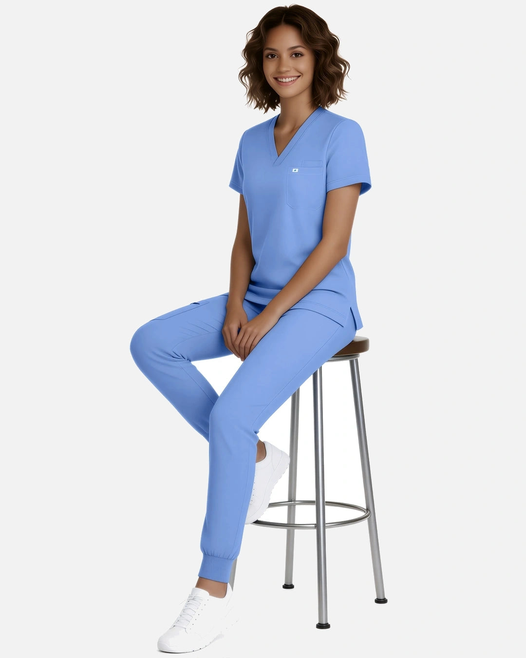 Ceil Blue – Eadflie Women's Classic V-Neck Jogger Uniform Set – product image 09