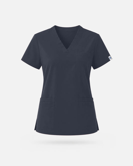 Charcoal Grey – Eadflie Women's V-Neck Uniform Top – Short Sleeve 3-Pocket Soft Stretch – product image 06