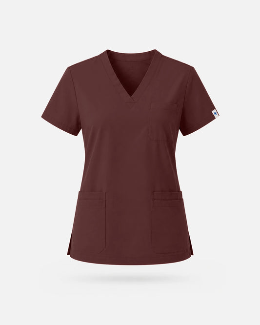 Coffee – Eadflie Women's V-Neck Uniform Top – Short Sleeve 3-Pocket Soft Stretch – product image 31