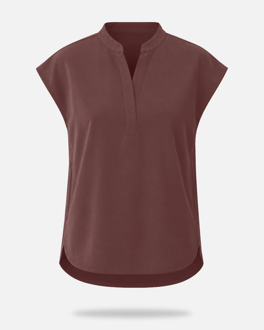 Coffee – Eadflie Women's Sleeveless Mandarin Collar Uniform Top – product image 19