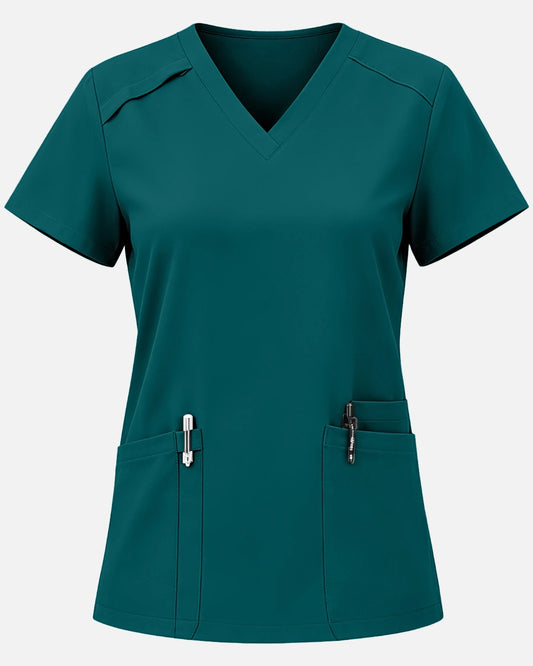Dark Green – Eadflie Women's Woven V-Neck Uniform Top – Structured with Shoulder Piping – product image 16