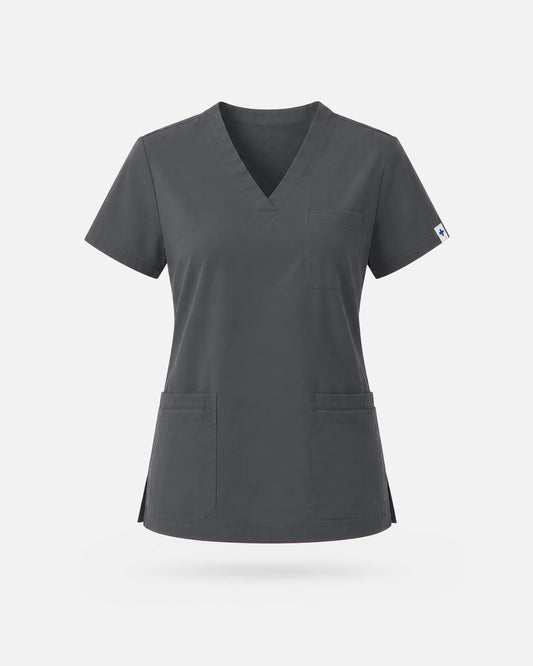 Heather Grey – Eadflie Women's V-Neck Uniform Top – Short Sleeve 3-Pocket Soft Stretch – product image 21
