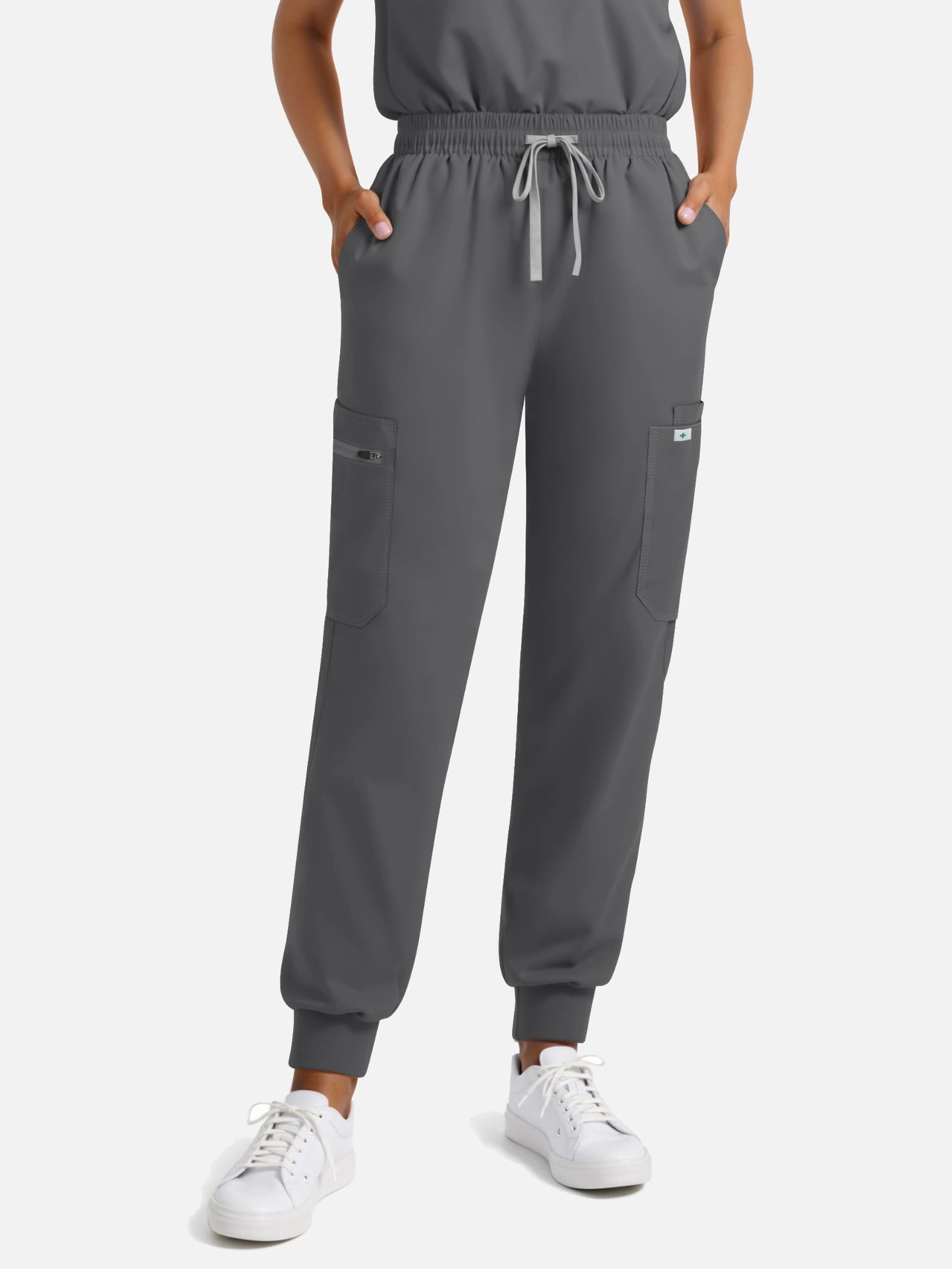 Heather Grey – Eadflie Women's Henley Sleeveless Jogger Uniform Set – product image 63