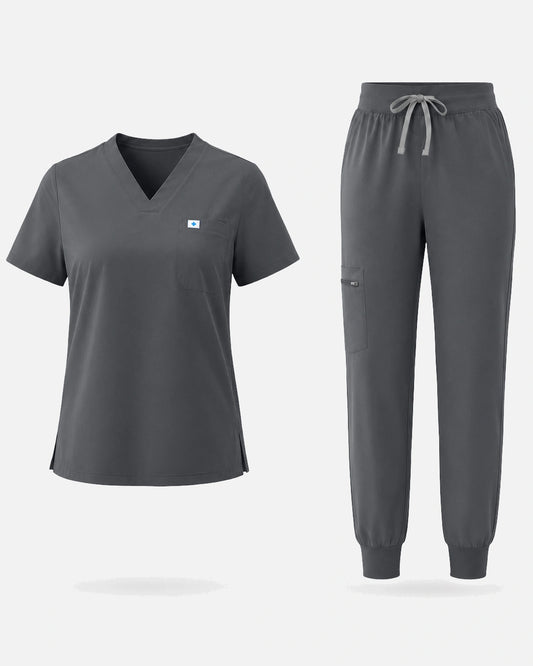 Heather Grey – Eadflie Women's Classic V-Neck Jogger Uniform Set – product image 73