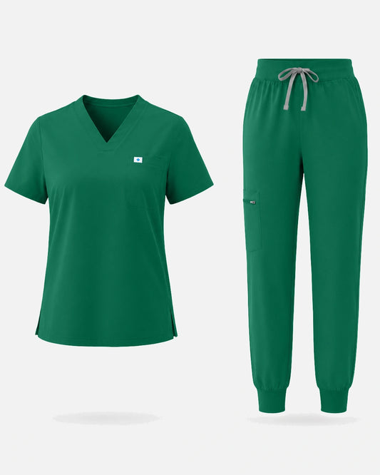 Hunter Green – Eadflie Women's Classic V-Neck Jogger Uniform Set – product image 46