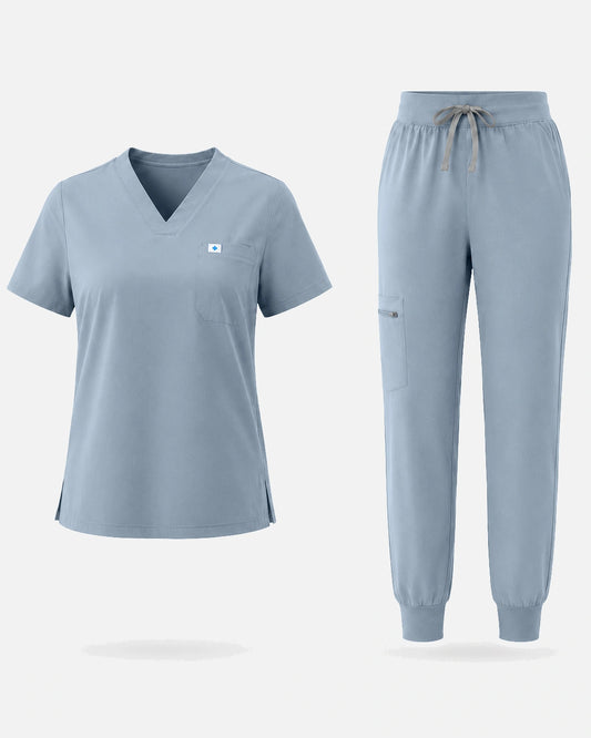 Light Blue – Eadflie Women's Classic V-Neck Jogger Uniform Set – product image 65