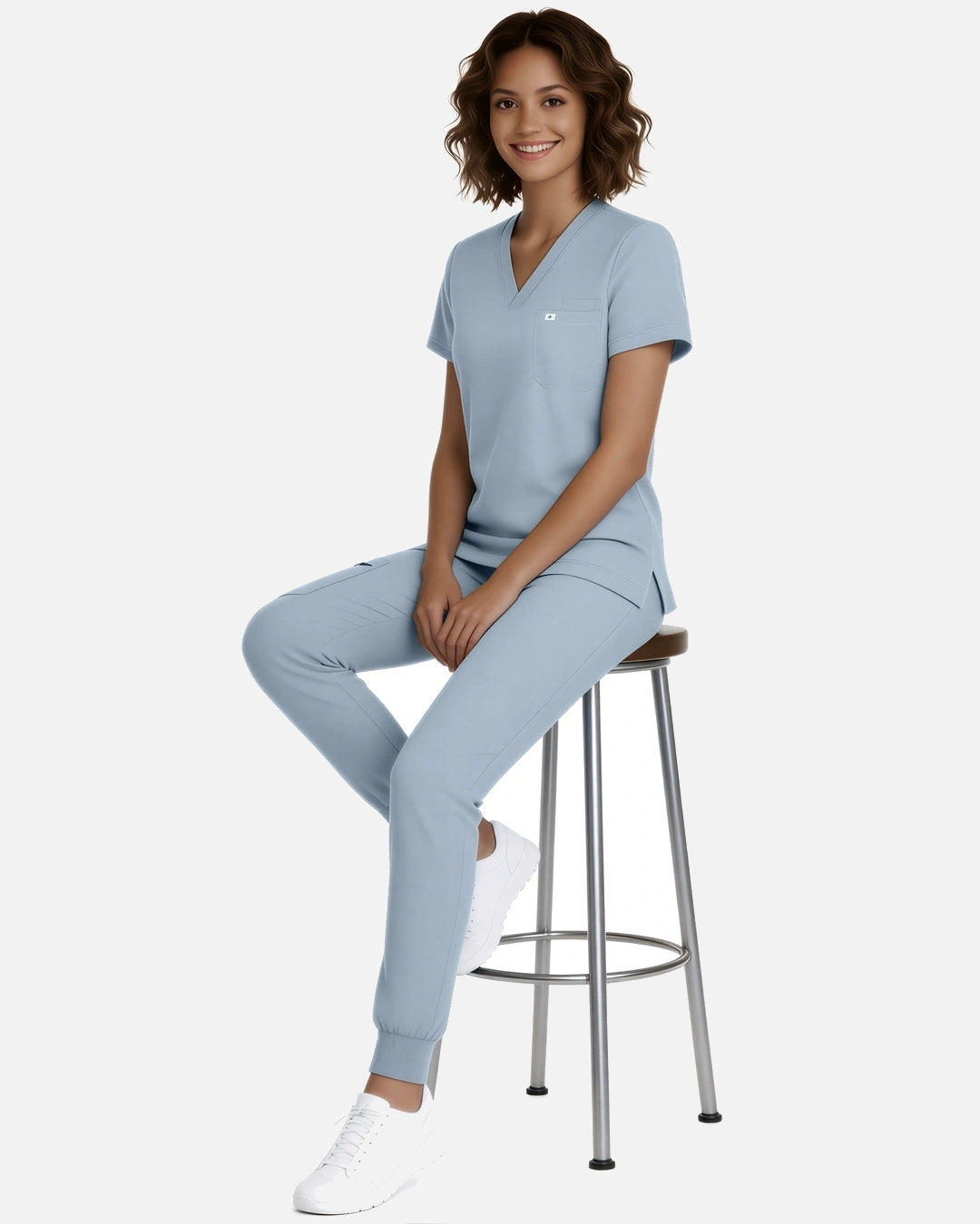 Light Blue – Eadflie Women's Classic V-Neck Jogger Uniform Set – product image 72