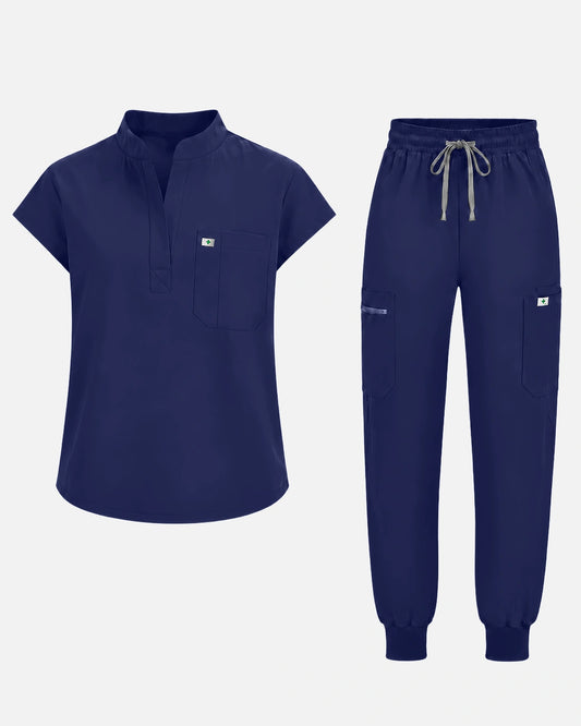 Navy Blue – Eadflie Women's Henley Sleeveless Jogger Uniform Set – product image 91