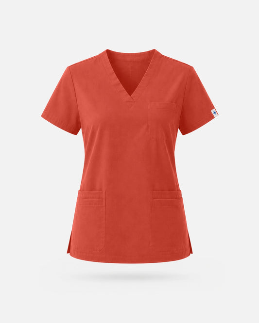 Orange Red – Eadflie Women's V-Neck Uniform Top – Short Sleeve 3-Pocket Soft Stretch – product image 16