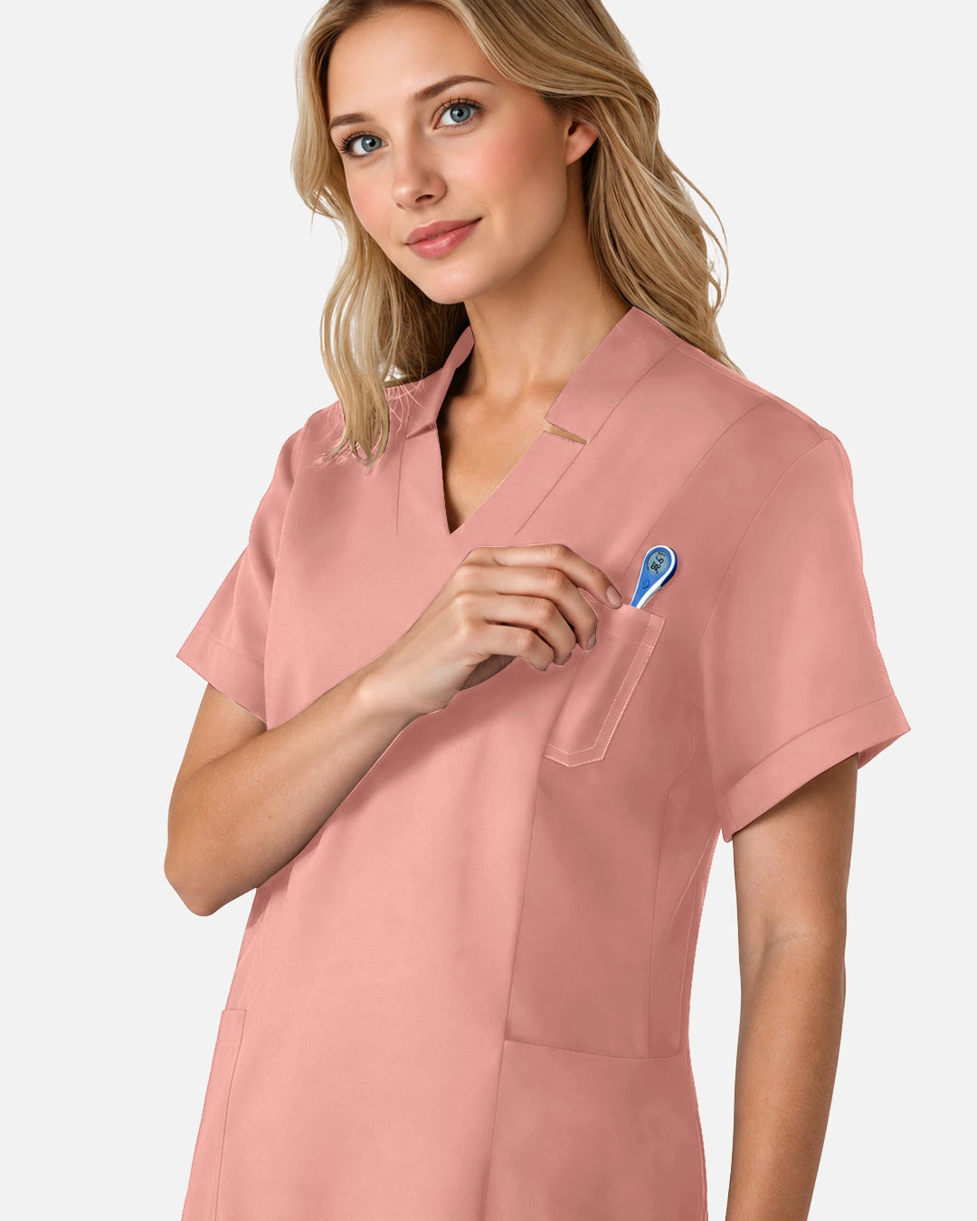 Pink – Eadflie Women's Split V-Neck Uniform Top – product image 30