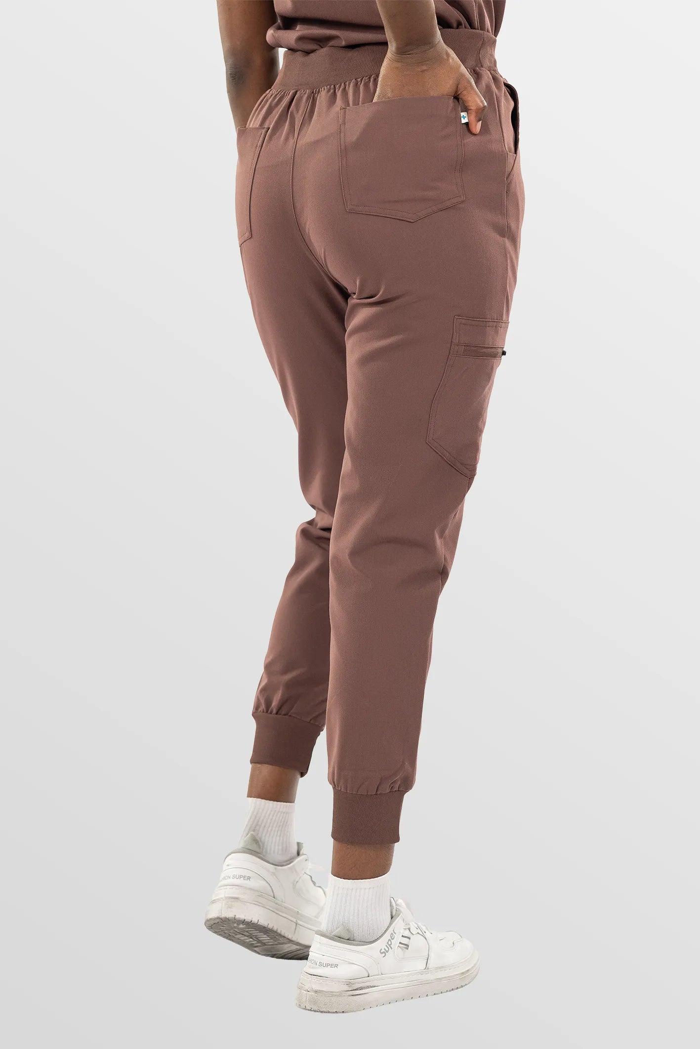Brown Eipnare Women's Split V-Neck Cargo Jogger Multi-Pocket Scrub Set - Stretch Medical Scrubs for Women