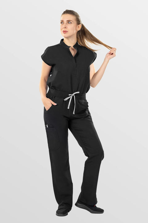 Eadflie Women's Mandarin Sleeveless Straight-Leg Workwear Set 09 - Black