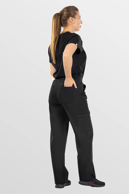 Black Eipnare Women's Woven V-Neck Straight-Leg Scrub Set - Stretch Medical Scrubs for Women