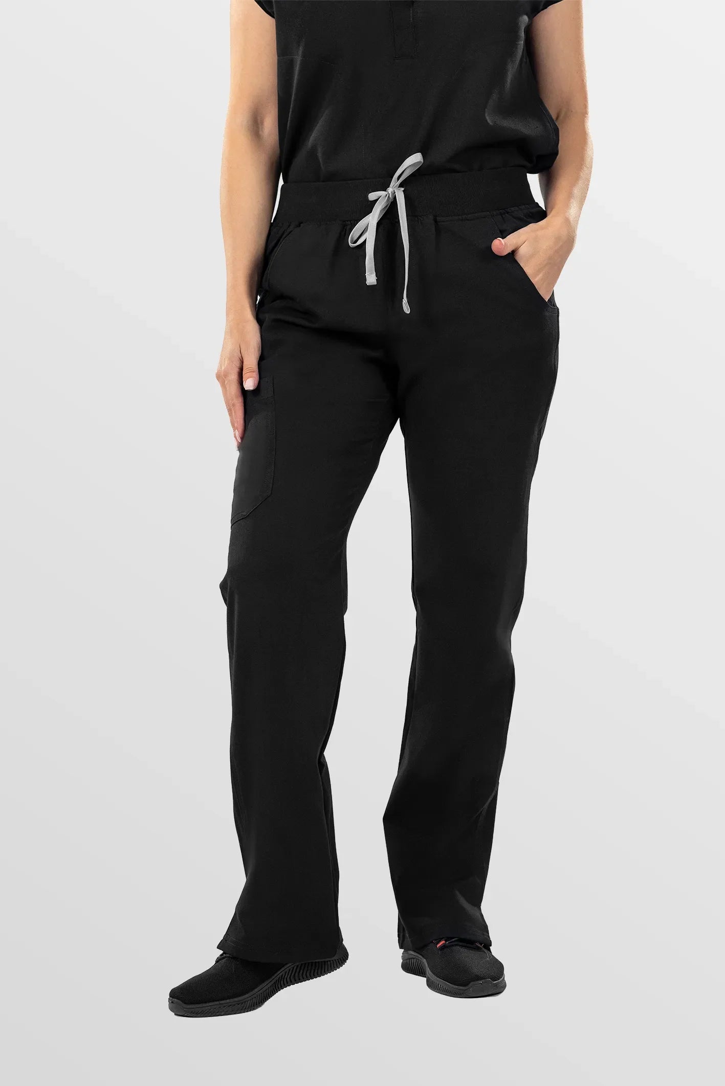 Black Eipnare Women's Mandarin Collar Sleeveless Straight-Leg Scrub Set - Stretch Medical Scrubs for Women