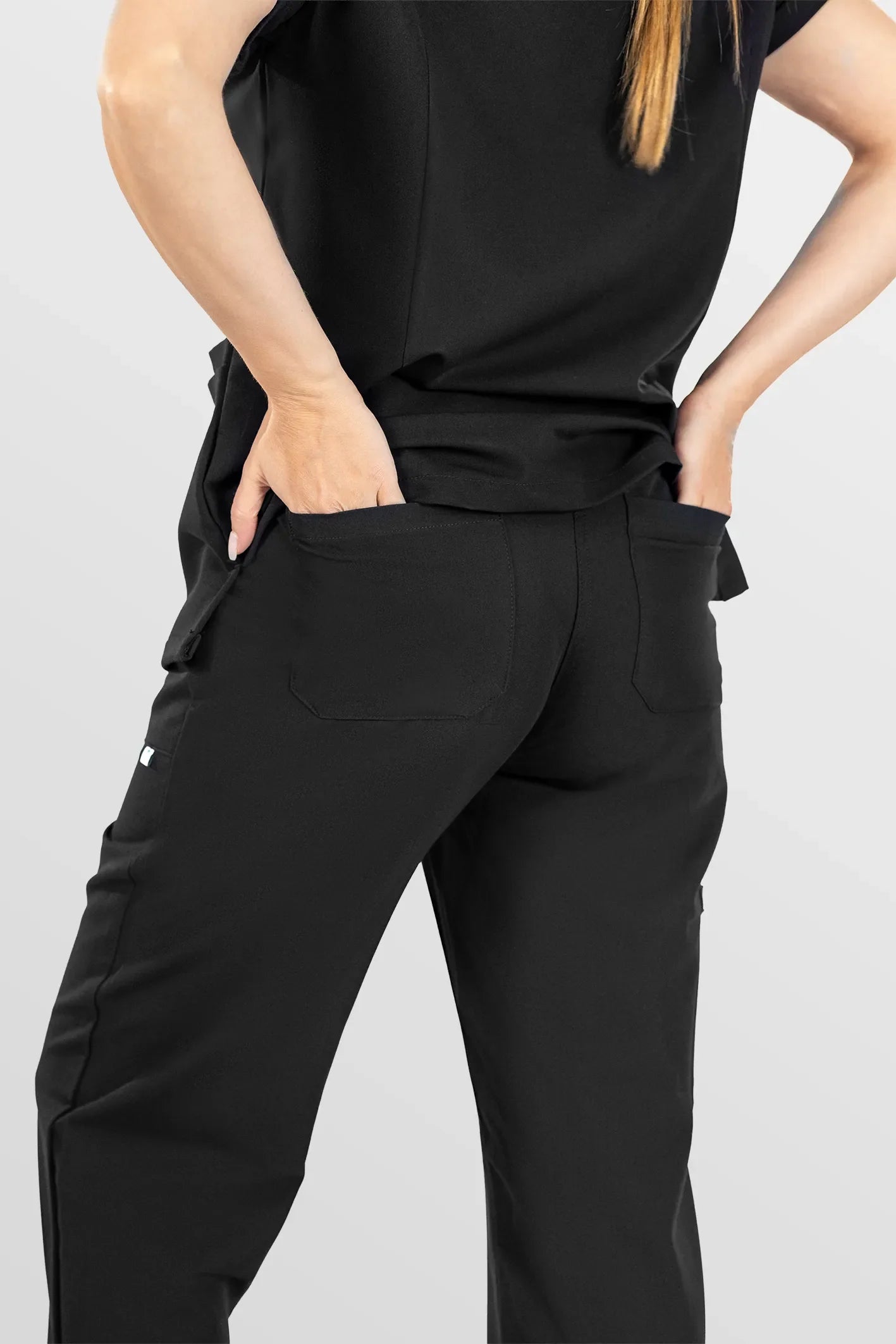 Black Eipnare Women's Woven V-Neck Straight-Leg Scrub Set - Stretch Medical Scrubs for Women