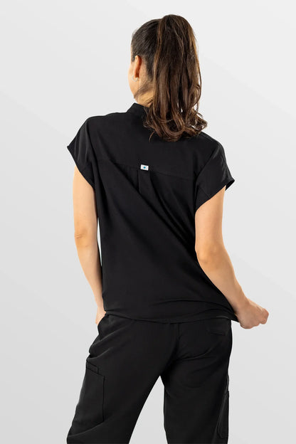 Black Eipnare Women's Henley Collar Sleeveless Jogger Scrub Set - Stretch Medical Scrubs for Women