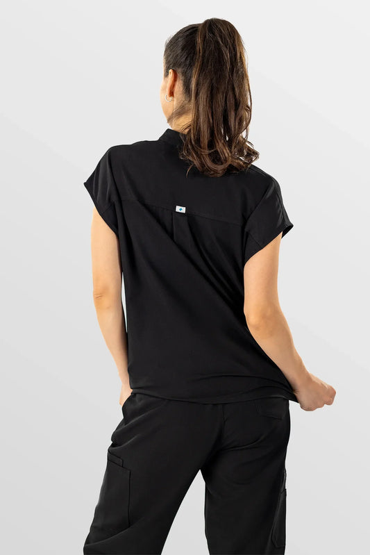 Black Eipnare Women's Henley Collar Sleeveless Jogger Scrub Set - Stretch Medical Scrubs for Women