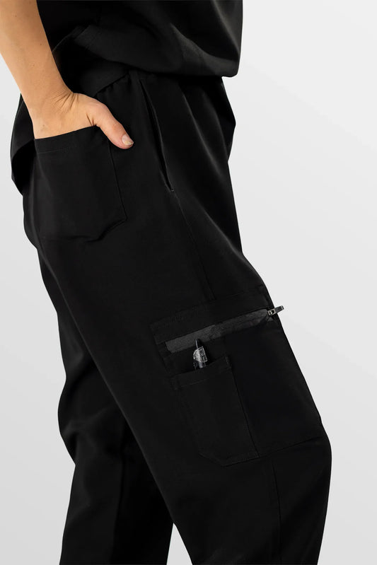 Black Eipnare Women's Henley Collar Sleeveless Jogger Scrub Set - Stretch Medical Scrubs for Women