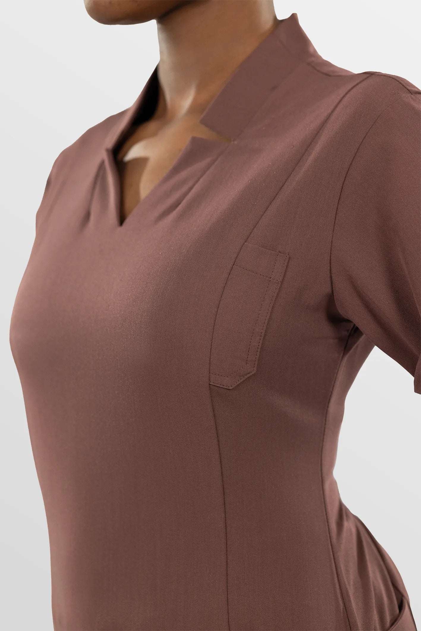 Brown Eipnare Women's Split V-Neck Cargo Jogger Multi-Pocket Scrub Set - Stretch Medical Scrubs for Women