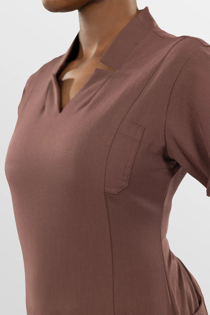Brown Eipnare Women's Split V-Neck Cargo Jogger Multi-Pocket Scrub Set - Stretch Medical Scrubs for Women