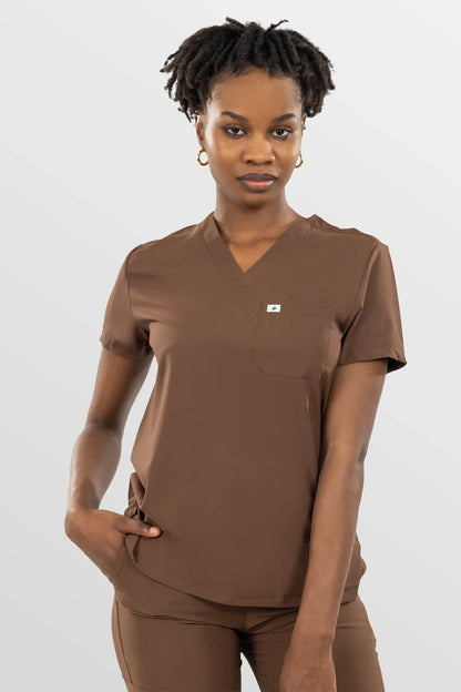 Brown Eipnare Women's Soft Stretch V-Neck Scrub Top & Jogger Pants Set - Stretch Medical Scrubs for Women