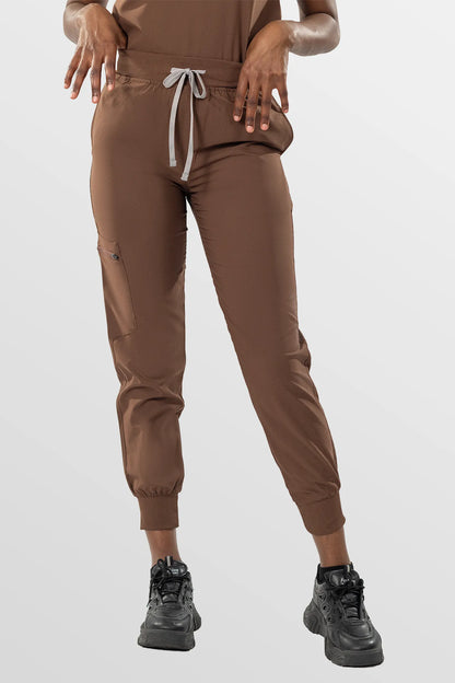 Brown Eipnare Women's Soft Stretch V-Neck Scrub Top & Jogger Pants Set - Stretch Medical Scrubs for Women