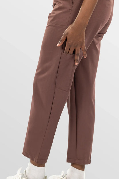Brown Eipnare Women's V-Neck Split 9-Pocket Slim Fit Scrub Set - Stretch Medical Scrubs for Women