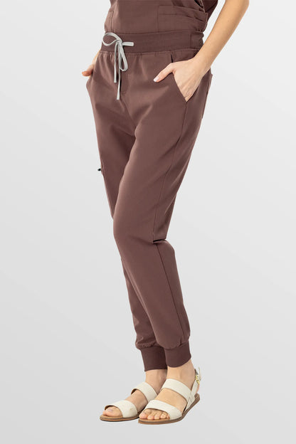 Brown Eipnare Women's V-Neck 8-Pocket Jogger Scrub Set - Stretch Medical Scrubs for Women