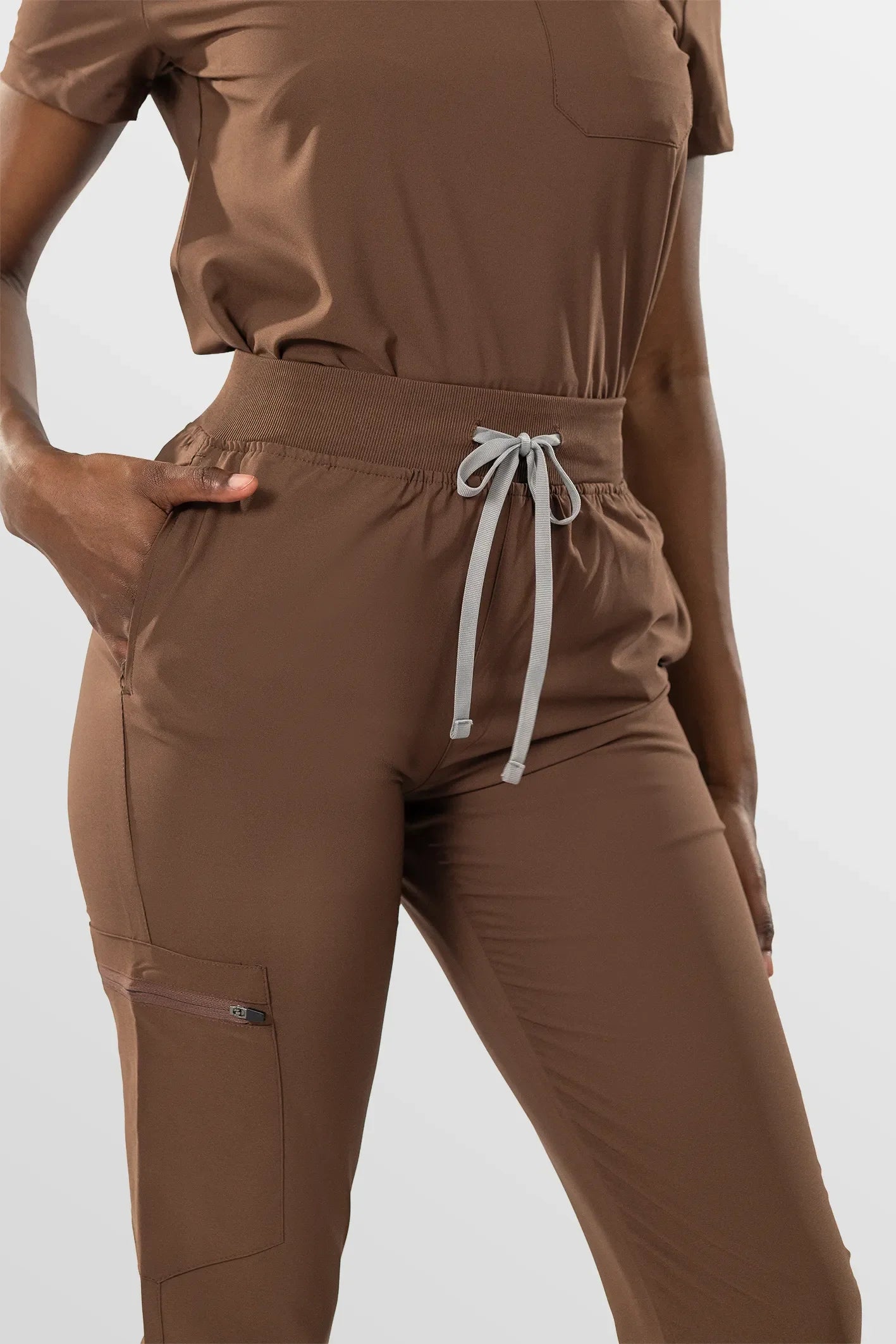 Brown Eipnare Women's Soft Stretch V-Neck Scrub Top & Jogger Pants Set - Stretch Medical Scrubs for Women