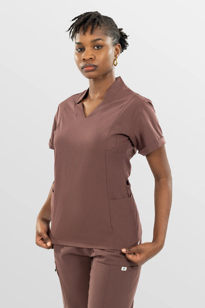 Brown Eipnare Women's Split V-Neck Cargo Jogger Multi-Pocket Scrub Set - Stretch Medical Scrubs for Women