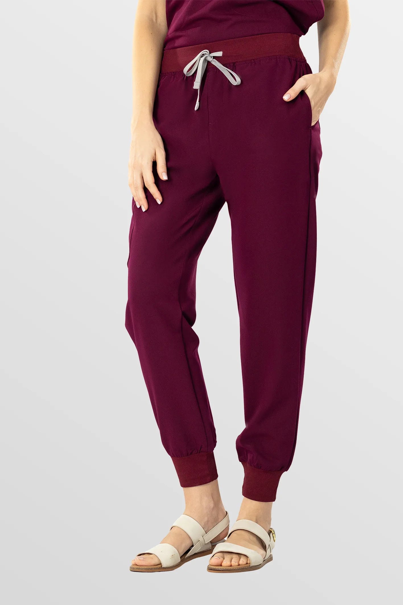Burgundy Red Eipnare Women's Soft Stretch V-Neck Scrub Top & Tapered Pants Set - Stretch Medical Scrubs for Women