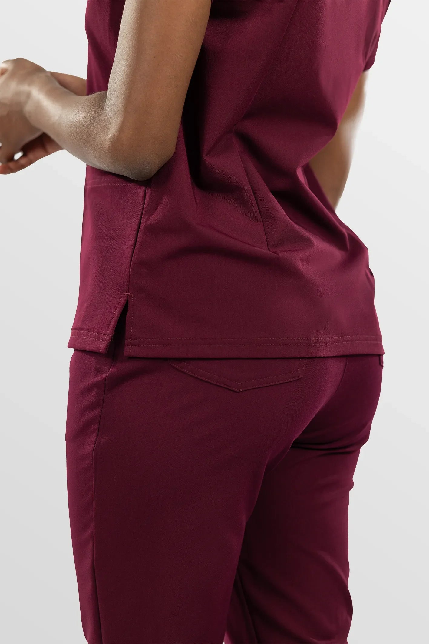 Burgundy Red Eipnare Women's Split V-Neck Cargo Jogger Multi-Pocket Scrub Set - Stretch Medical Scrubs for Women