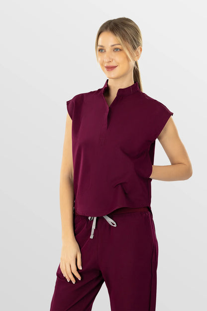 Burgundy Red Eipnare Women's Soft Stretch V-Neck Scrub Top & Tapered Pants Set - Stretch Medical Scrubs for Women