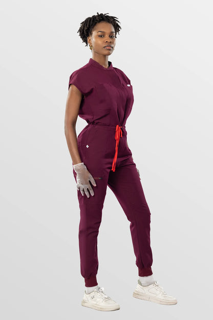 Burgundy Red Eipnare Women's Zip-Front Sleeveless Scrub Jumpsuit - Stretch Medical Scrubs for Women