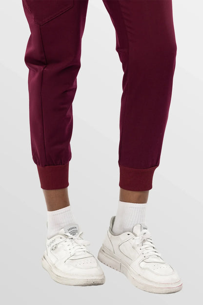 Burgundy Red Eipnare Women's Split V-Neck Cargo Jogger Multi-Pocket Scrub Set - Stretch Medical Scrubs for Women