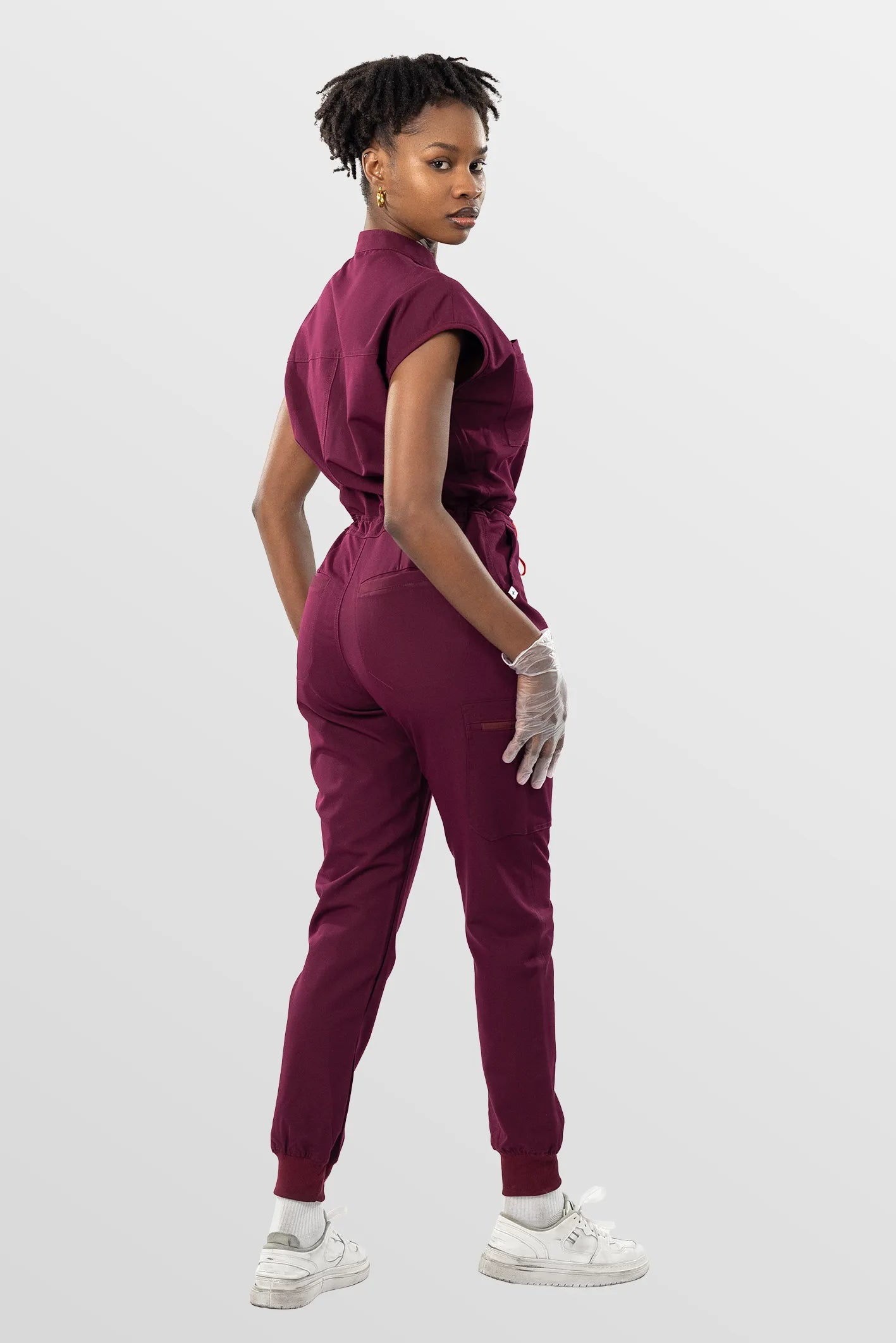 Burgundy Red Eipnare Women's Zip-Front Sleeveless Scrub Jumpsuit - Stretch Medical Scrubs for Women