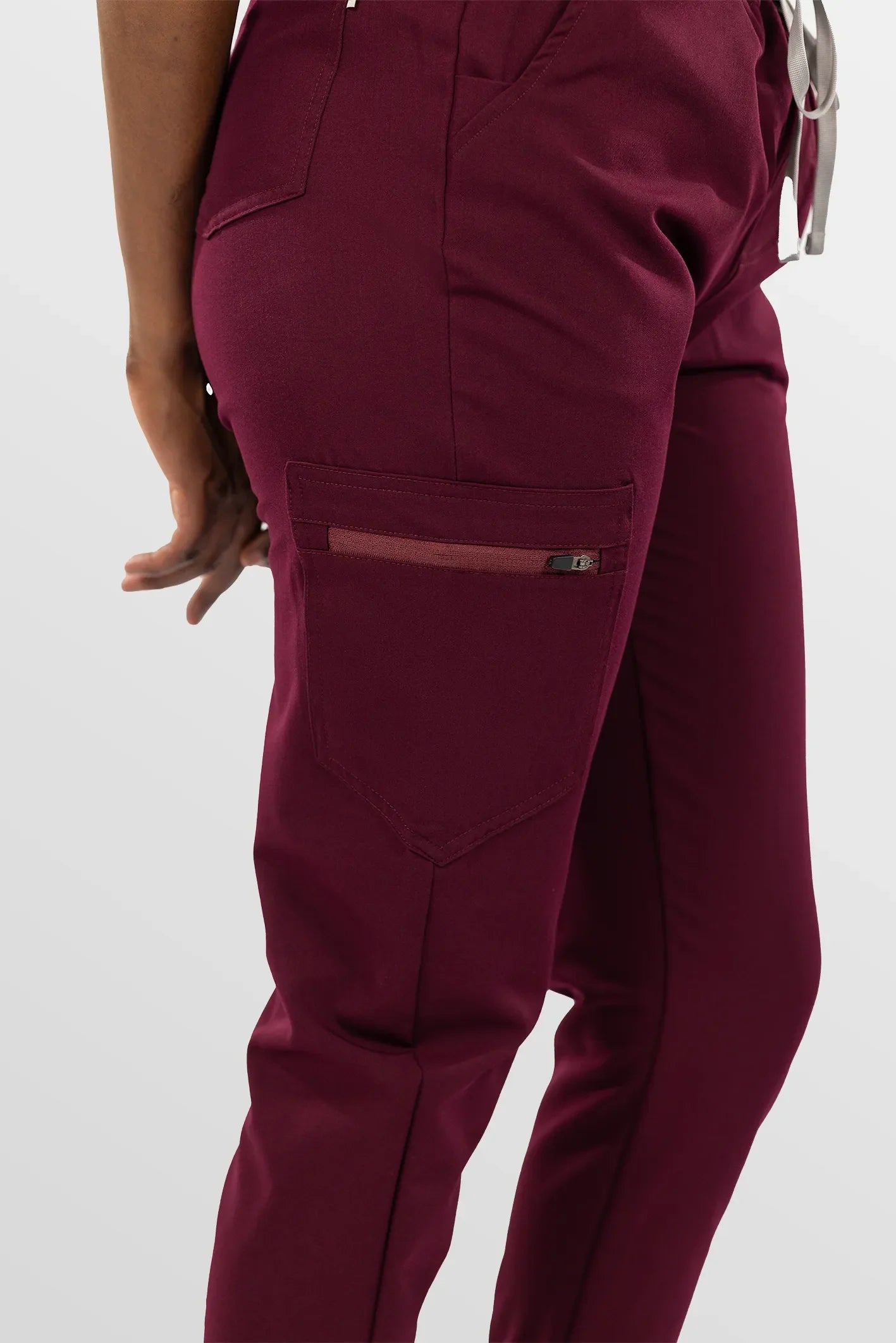 Burgundy Red Eipnare Women's Split V-Neck Cargo Jogger Multi-Pocket Scrub Set - Stretch Medical Scrubs for Women